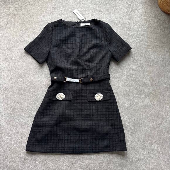 Commense Dresses & Skirts - NWT Commense Black Knit Dress with Gold Detailing